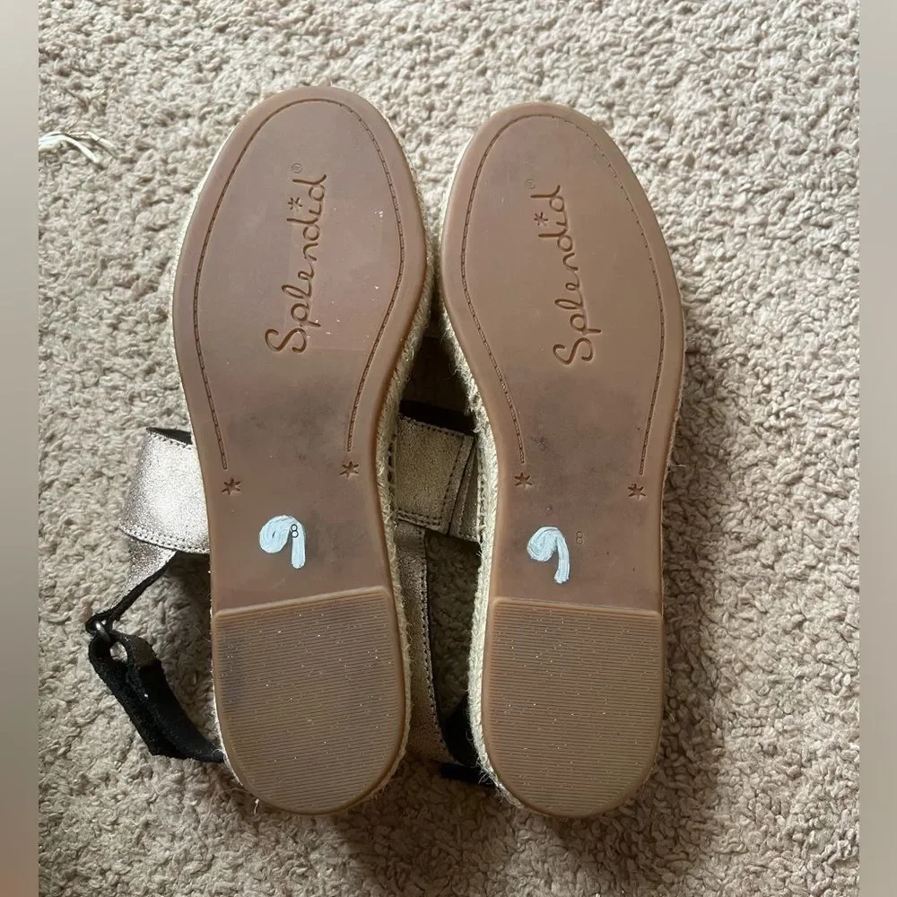 Splendid Aubrey Metallic Leather Espadrille Flatform Slingback Sandals size 8